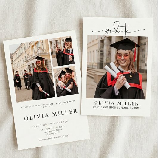 Invitation  Graduation Elegant Photo Handwritten Grad party