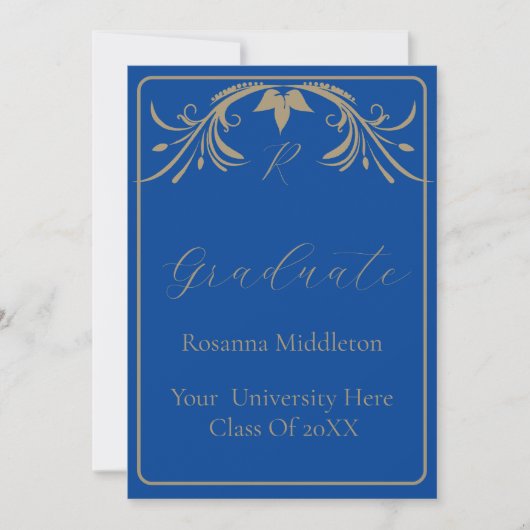 Invitation Graduation Élégante Cimier Simple Bleu Célébration (Devant)