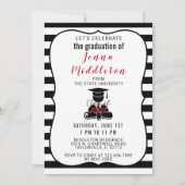 Invitation Graduation en bande noire et blanche (Devant)