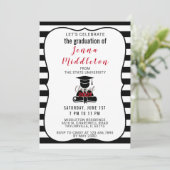 Invitation Graduation en bande noire et blanche (Debout devant)