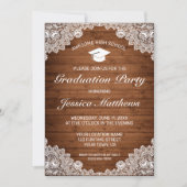 Invitation Graduation en bois rustique et dentelle blanche (Devant)