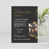 Invitation Graduation en noir et or, avec diplôme en photo (Debout devant)