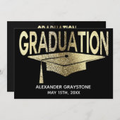 Invitation Graduation Enregistrer La Date Moderne Faux Or Noi (Devant / Derrière)