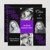 Invitation Graduation féminine, Invitation/Pourpre, Année (Devant / Derrière)