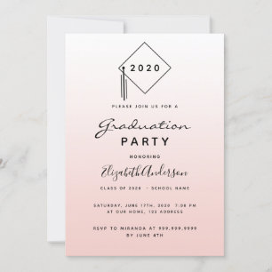 Invitation Graduation fête blush rose or topper