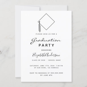 Invitation Graduation fête moderne noir blanc dessus
