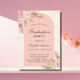 Invitation Graduation fête pampas herbe rose or blush rose