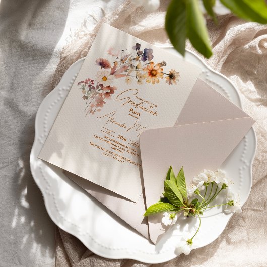 Invitation Graduation Fleur sauvage moderne