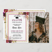 Invitation Graduation Floral Berry Gold Photo (Devant / Derrière)