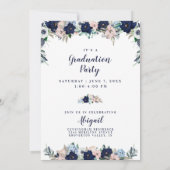 Invitation Graduation Floral Navy bleu bleu bleu bleu rose Sc (Dos)