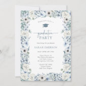 Invitation Graduation Florale Bleue (Devant)