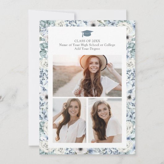Invitation Graduation Florale Bleue (Dos)
