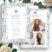 Invitation Graduation Florale Bleue
