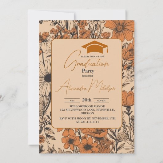 Invitation Graduation florale Boho (Devant)