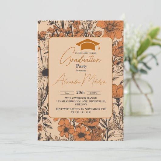 Invitation Graduation florale Boho (Debout devant)