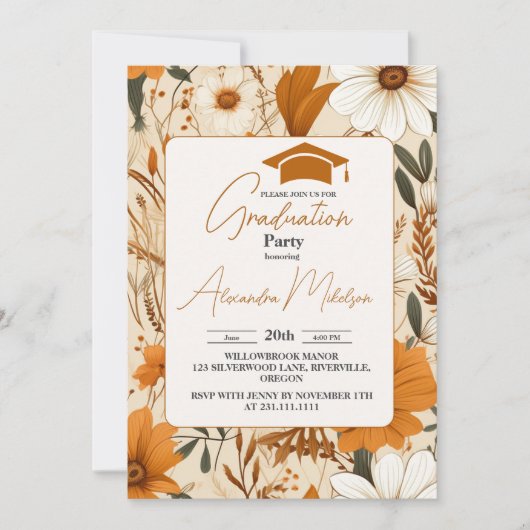 Invitation Graduation florale Boho (Devant)