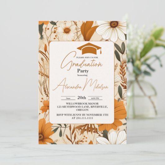 Invitation Graduation florale Boho (Debout devant)