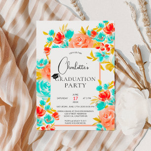 Invitation graduation florale de Bohème orange vif