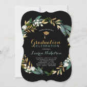 Invitation Graduation Florale d'or noir (Devant)