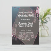 Invitation Graduation florale géométrique en fleurs de cerise (Debout devant)