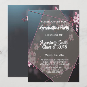 Invitation Graduation florale géométrique en fleurs de cerise