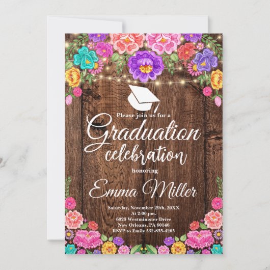 Invitation Graduation Florale Mexicaine (Devant)