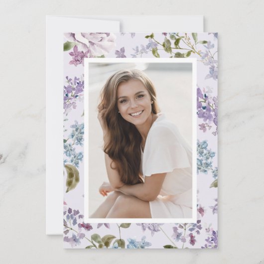 Invitation Graduation florale pourpre (Dos)