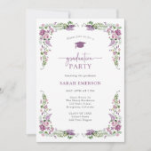 Invitation Graduation florale pourpre (Devant)