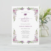 Invitation Graduation florale pourpre (Debout devant)