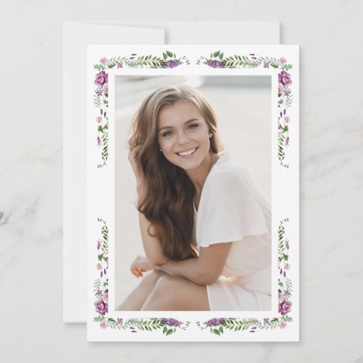 Invitation Graduation florale pourpre (Dos)