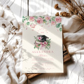 Invitation Graduation florale rose