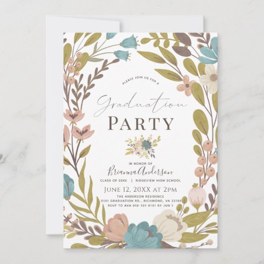 Invitation Graduation florale rose lunaire (Devant)