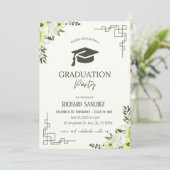 Invitation Graduation florale verte et crème (Debout devant)