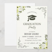 Invitation Graduation florale verte et crème (Devant / Derrière)