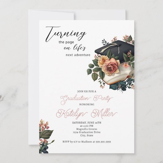 Invitation Graduation florale vintage (Devant)