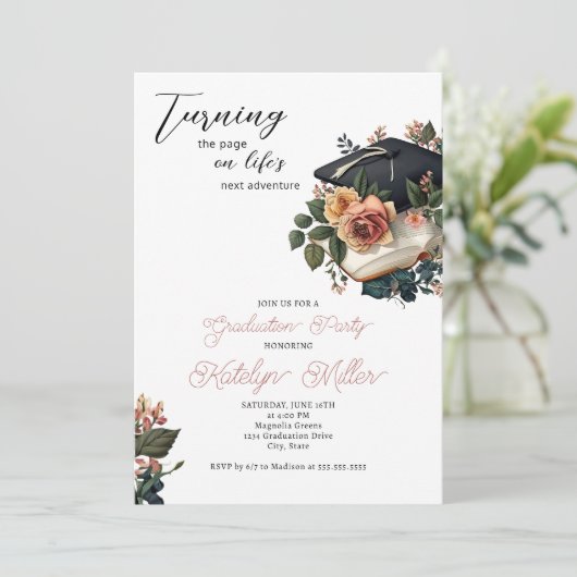 Invitation Graduation florale vintage (Debout devant)
