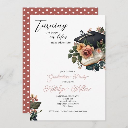 Invitation Graduation florale vintage (Devant / Derrière)