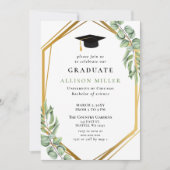 Invitation Graduation géométrique de l'or Eucalyptus vert rus (Devant)