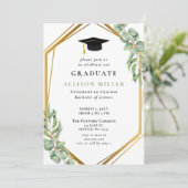 Invitation Graduation géométrique de l'or Eucalyptus vert rus (Debout devant)