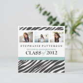 Invitation Graduation Glamor Girl Zebra Imprimer avec Aqua (Debout devant)