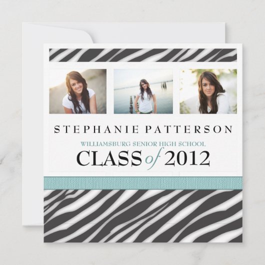 Invitation Graduation Glamor Girl Zebra Imprimer avec Aqua (Devant)