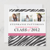 Invitation Graduation Glamor Girl Zebra Imprimer avec le rose (Devant)