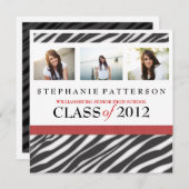 Invitation Graduation Glamor Girl Zebra Imprimer avec le roug (Devant / Derrière)