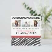 Invitation Graduation Glamor Girl Zebra Imprimer avec le roug (Debout devant)