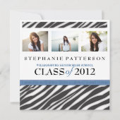 Invitation Graduation Glamor Girl Zebra Imprimer en bleu (Devant)