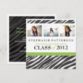 Invitation Graduation Glamor Girl Zebra Imprimer en vert (Devant / Derrière)