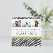 Invitation Graduation Glamor Girl Zebra Imprimer en vert (Debout devant)