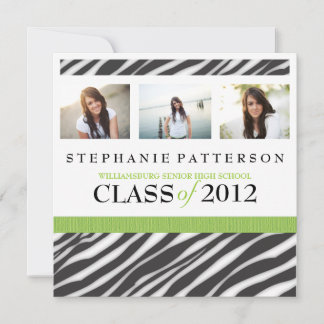 Invitation Graduation Glamor Girl Zebra Imprimer en vert