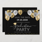 Invitation Graduation Gold Black Enregistrer la date Invitati (Devant / Derrière)