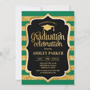 Invitation Graduation - Gold Black Green Stripes